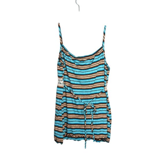 Cato Y2K Tank Top Size‎ L Stripe Lace Strappy Turquoise Cream Brown - Picture 5 of 6